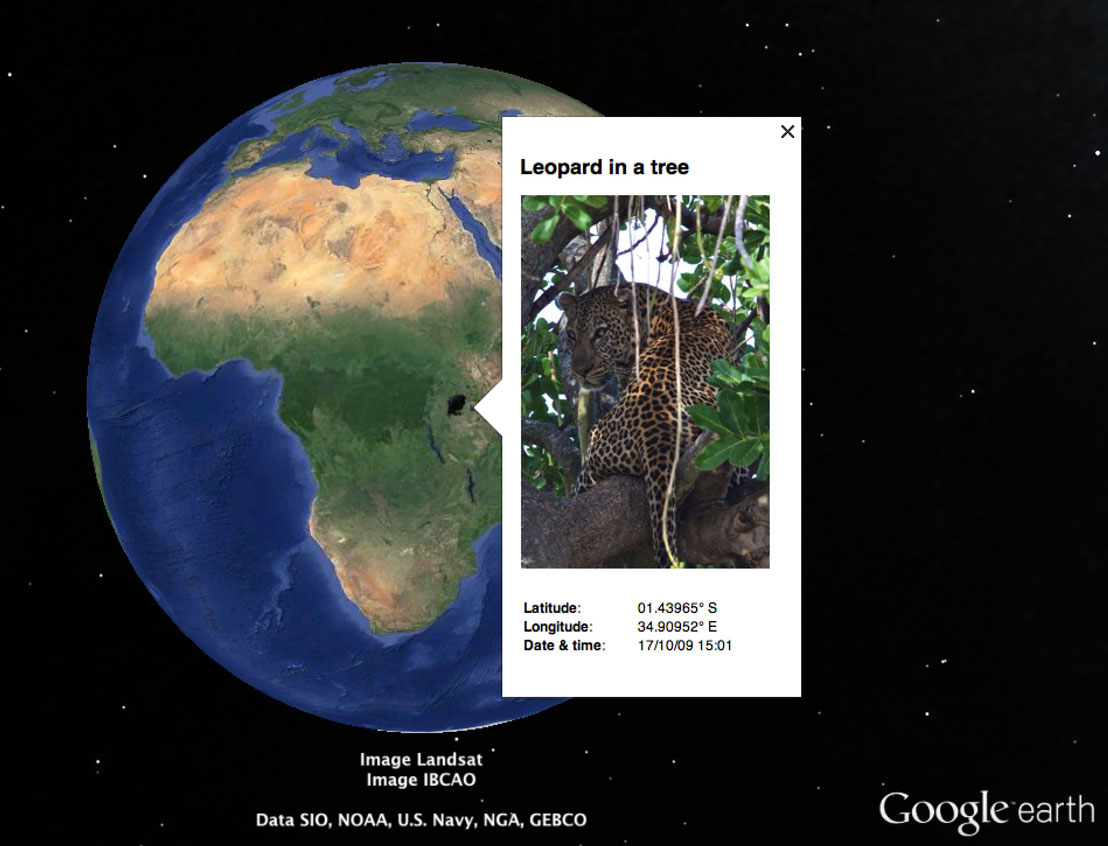 Capture d'écran : Photo géotaggée dans Google Earth