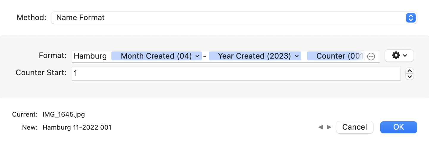 Screenshot: Batch rename photos